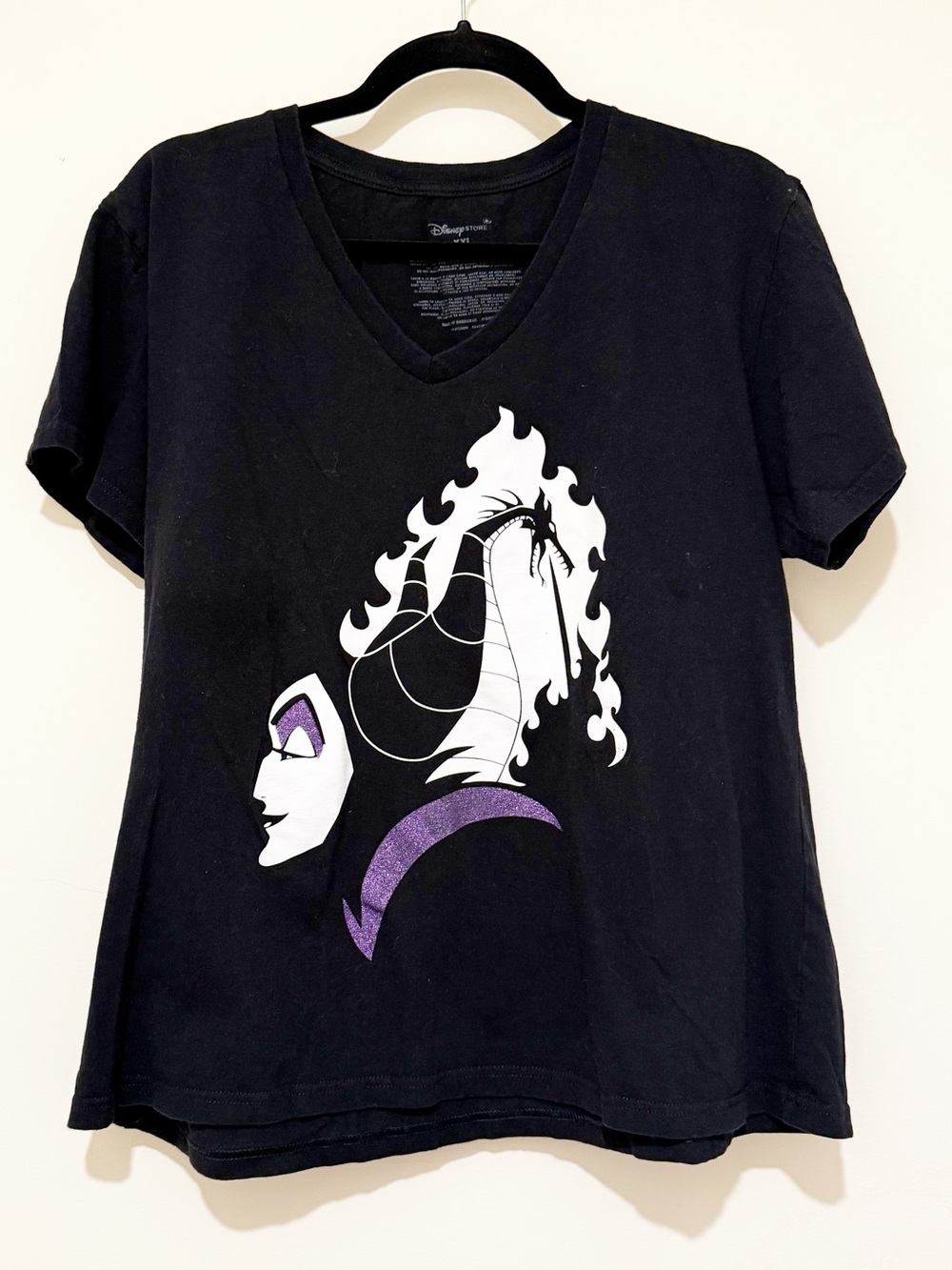 Disney Black V-Neck Maleficent Profile Tee with Purple Accents